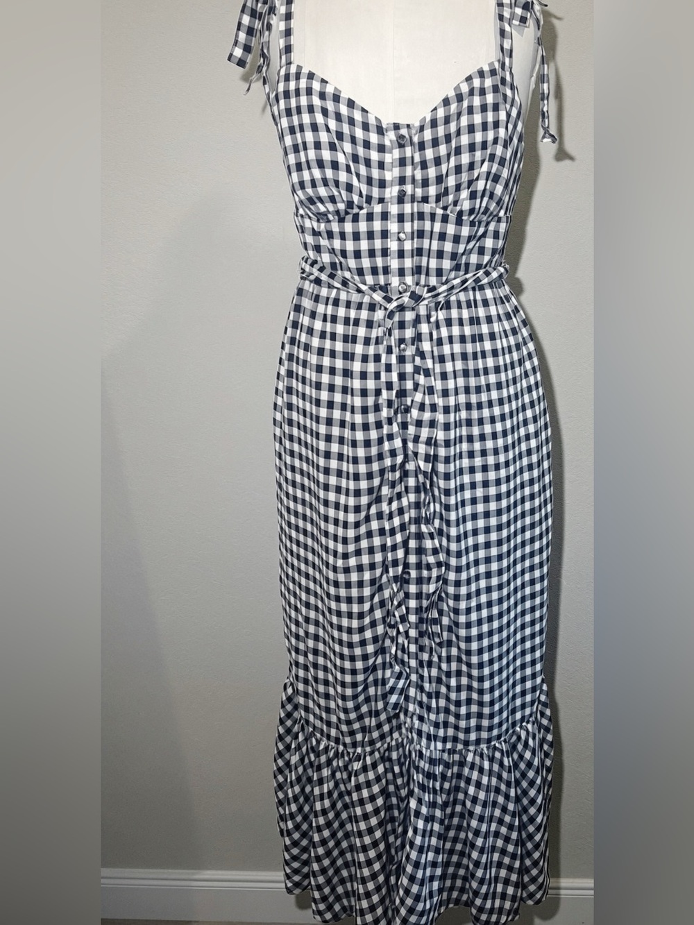 Gingham front button Midi dress with ruffle hem J.Crew